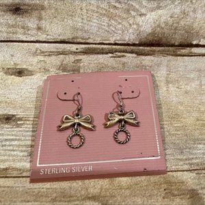 NWT Sterling Silver Puffed Bow Dangle Earrings